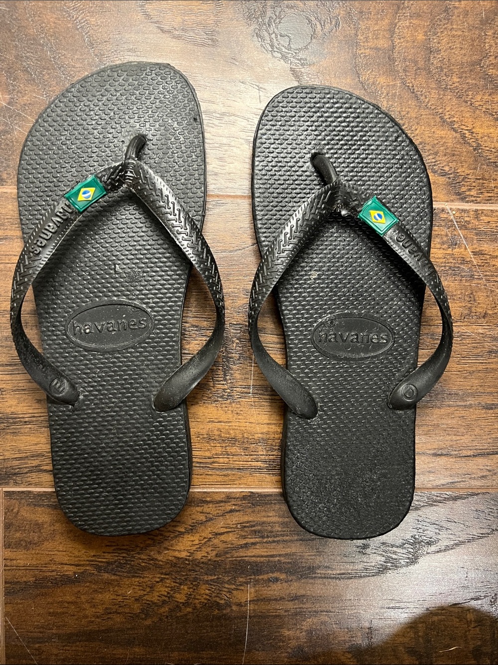 Mismatch Havaianas Black Flip Flop Sandals with Brazilian Flag Detail